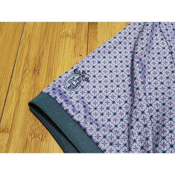 Greyson Shirt Men's Purple Medium Geometric AOP Short Sleeve Polo Golf Stretch - Picture 7 of 7